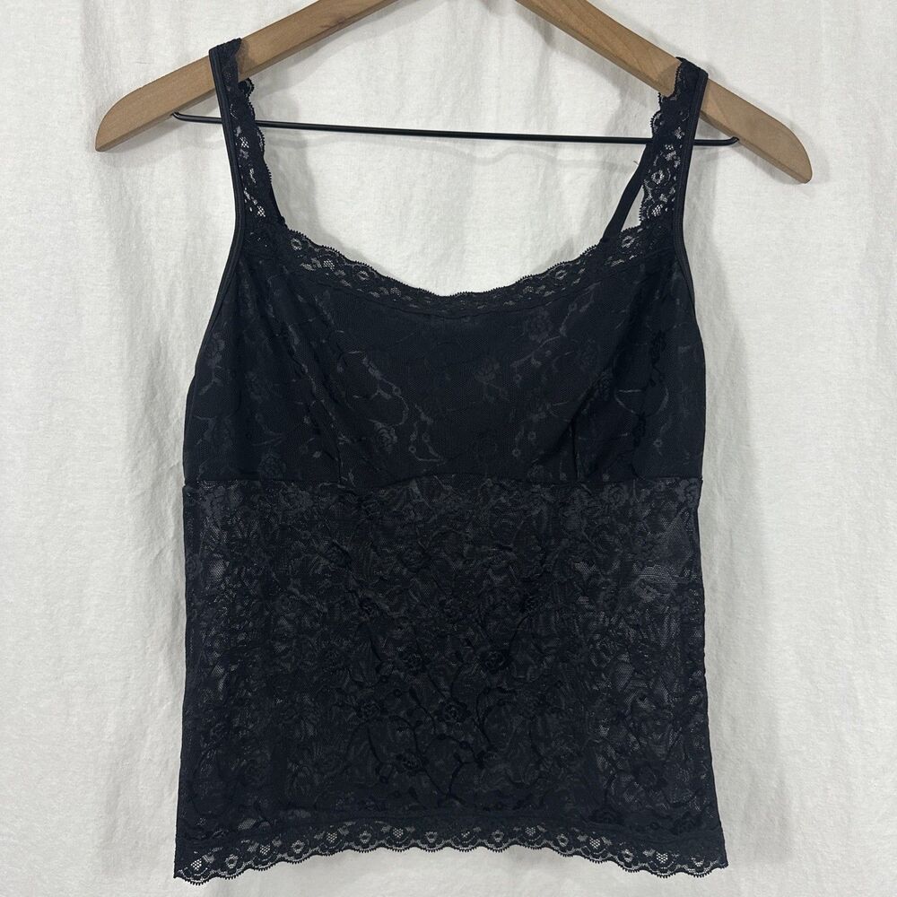 Vassarette Vintage Black Floral Lace Sheer Coquette Cami Tank Womens Sz L Dainty